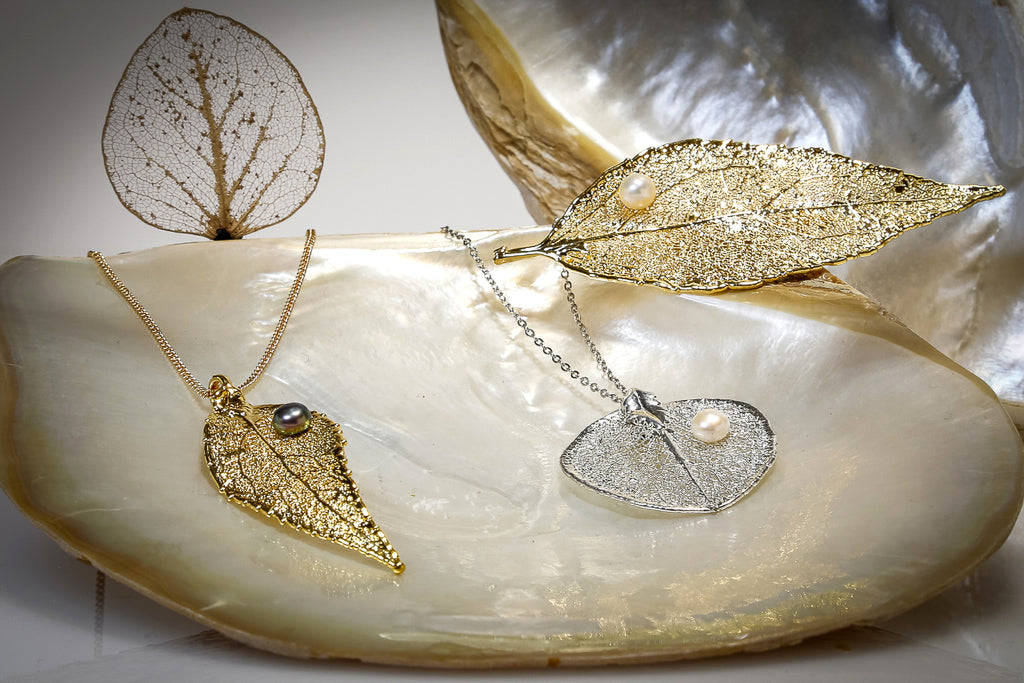 Pearls on Leaf Jewellery - Leaf Brooches with Pearls