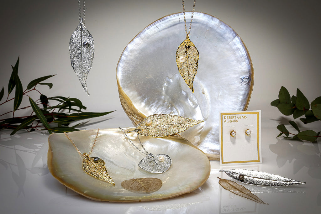 Pearls on Leaf Jewellery - Leaf Pendants with Pearls