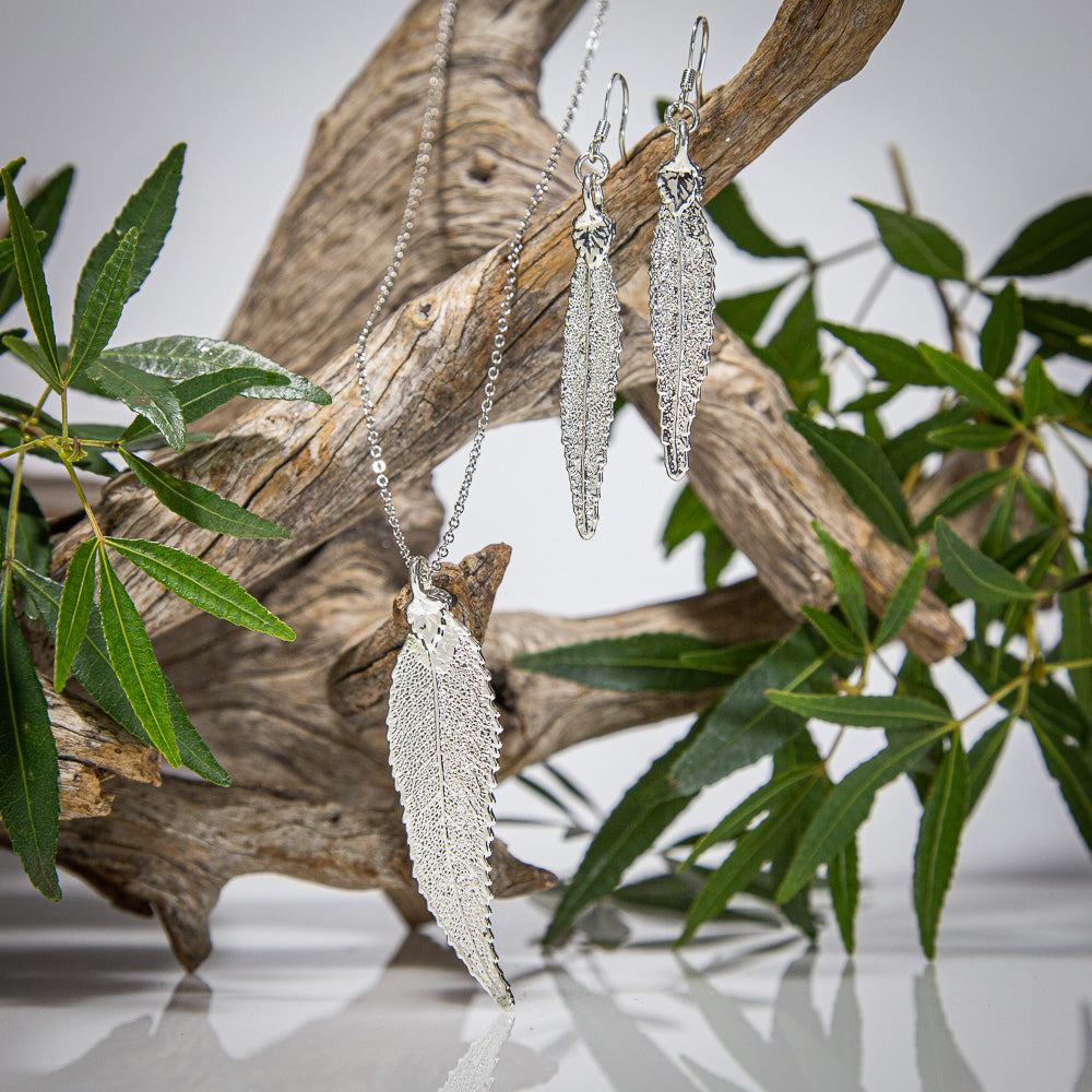 Christmas Bush of NSW Leaf Silver Pendant & Earrings Set
