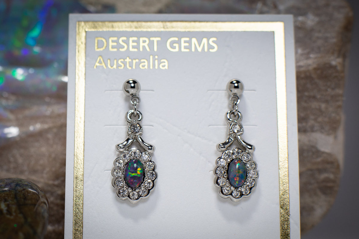 Opal Regal Drop Silver Earrings Real Leaf Jewellery Australia