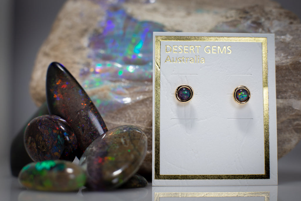 Classic Round Opal Stud Gold Earrings