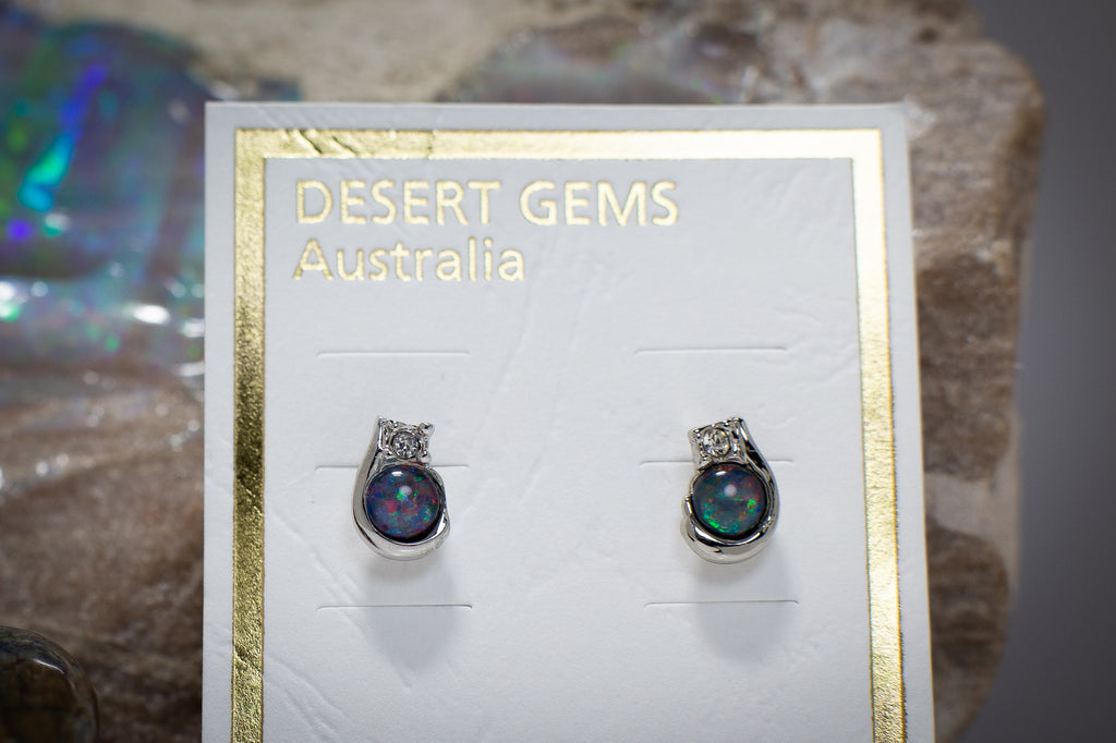 Opal & Zirconia Silver Earrings