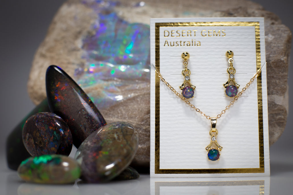Opal Dainty Drop Gold Earrings & Pendant
