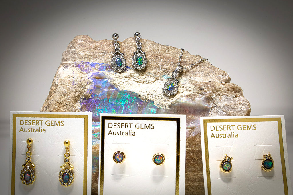 Opal Jewellery -  Gold Pendant + Opal Earrings SETS