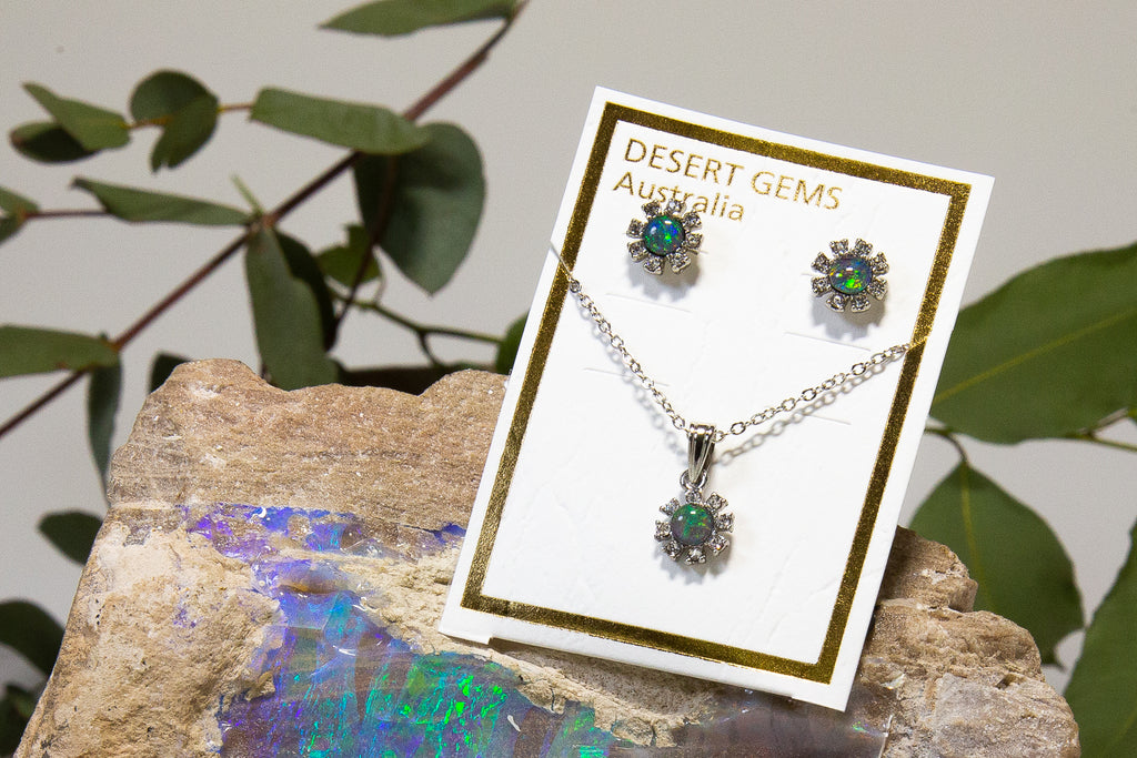 Opal Jewellery -  Silver Pendant + Opal Earring SETS