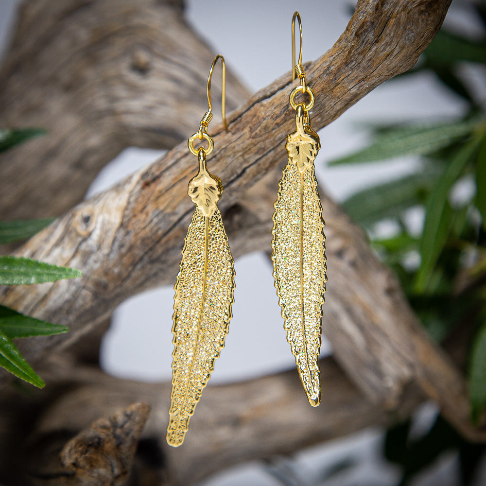 Christmas Bush of NSW Leaf Gold Earrings