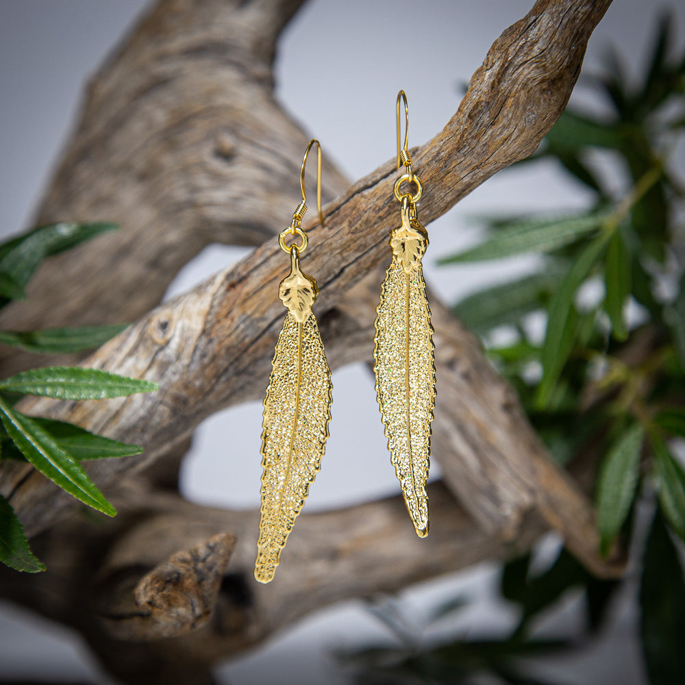 Christmas Bush of NSW Leaf Gold Pendant & Earrings Set