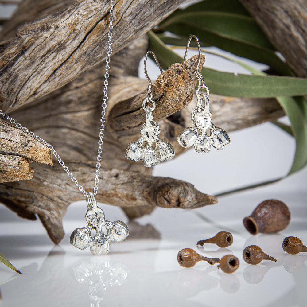 Eucalyptus Mallee Gumnut Silver Pendant & Earrings Set
