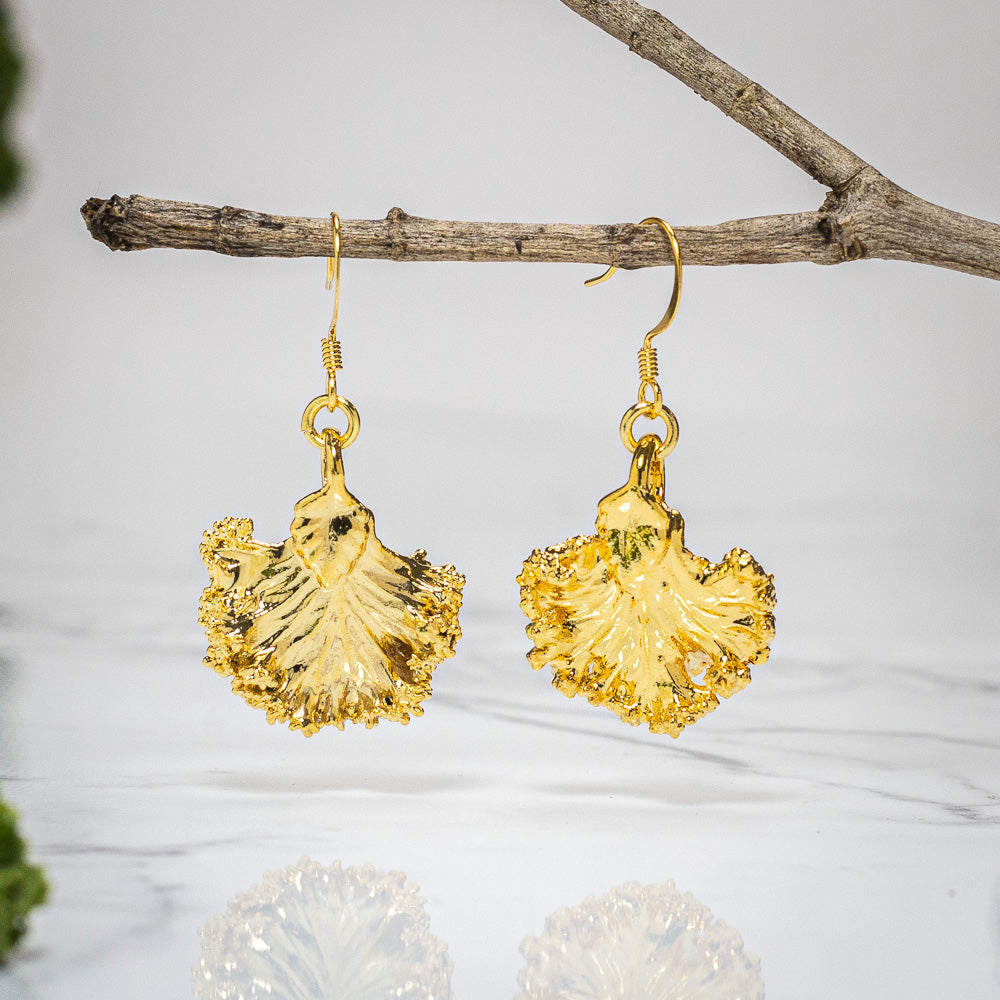 Real Kale Leaf - Gold Pendant & Earrings Set