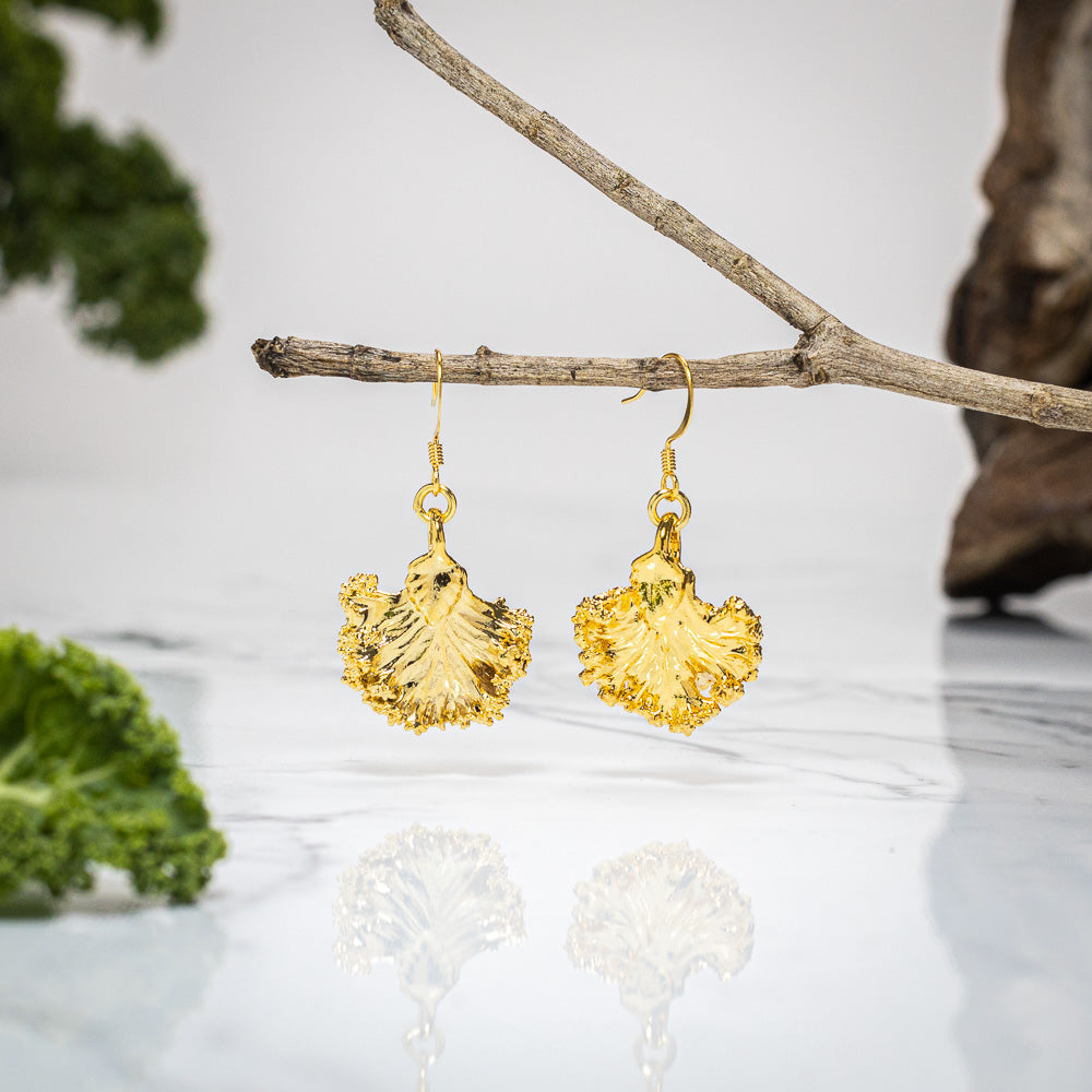 Real Kale Leaf - Gold Earrings