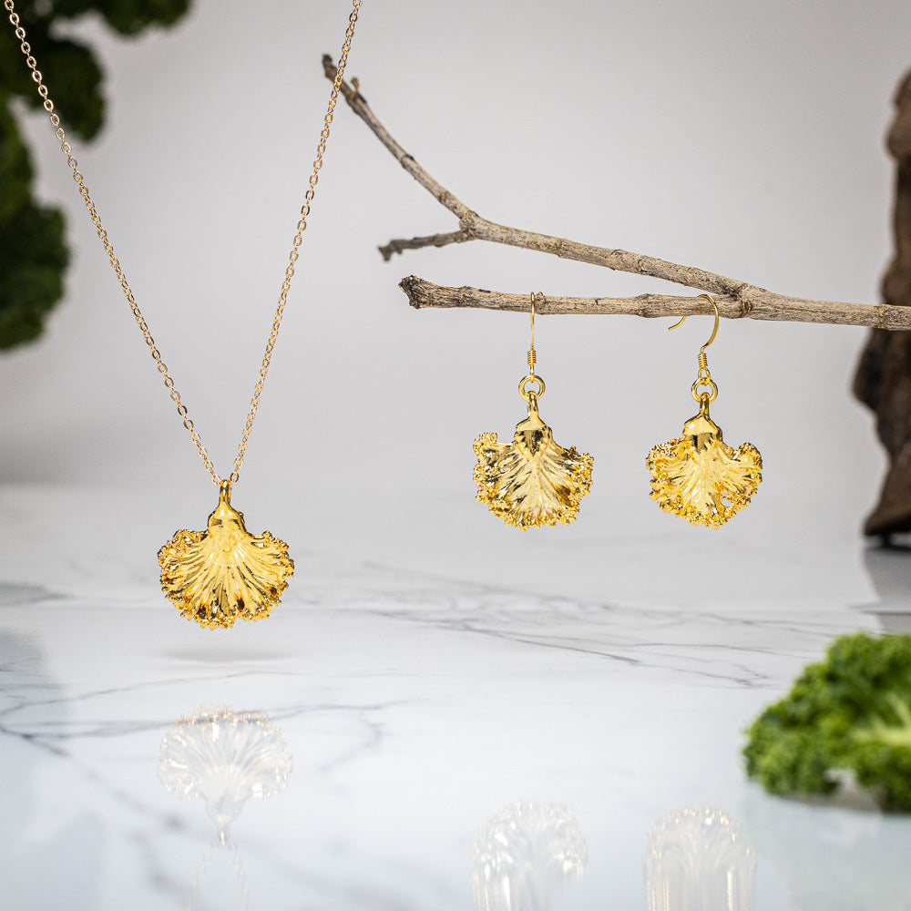 Real Kale Leaf - Gold Earrings