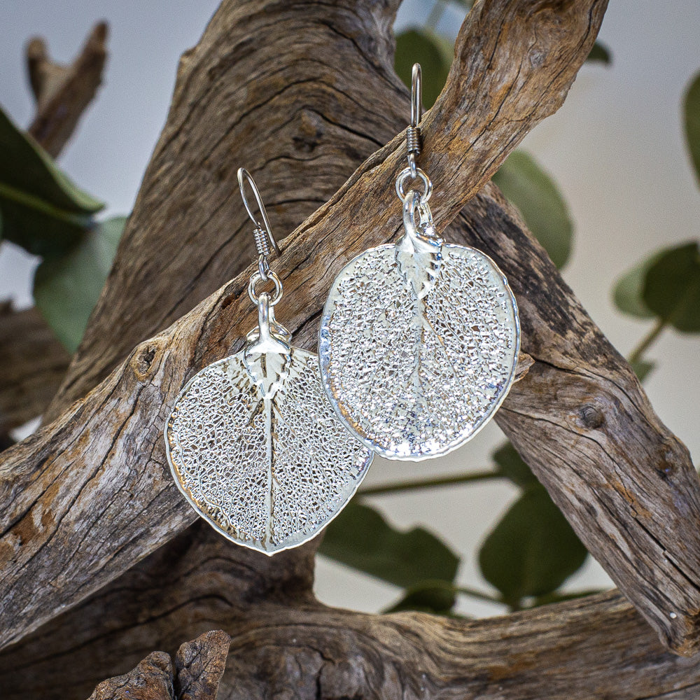 Eucalyptus Apple Gum Leaf Silver Pendant & Earrings Set