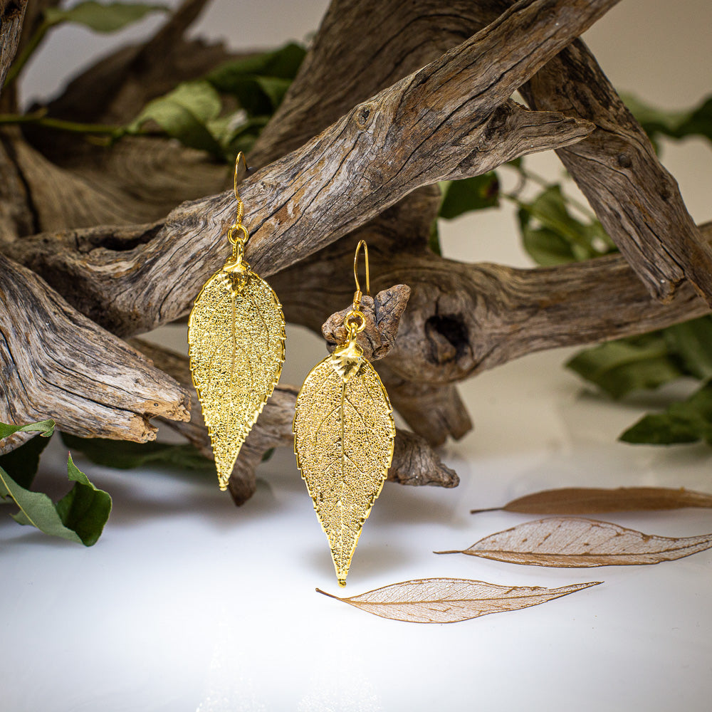 Eucalyptus Leaf Gold Earrings – Real Leaf Jewellery Australia