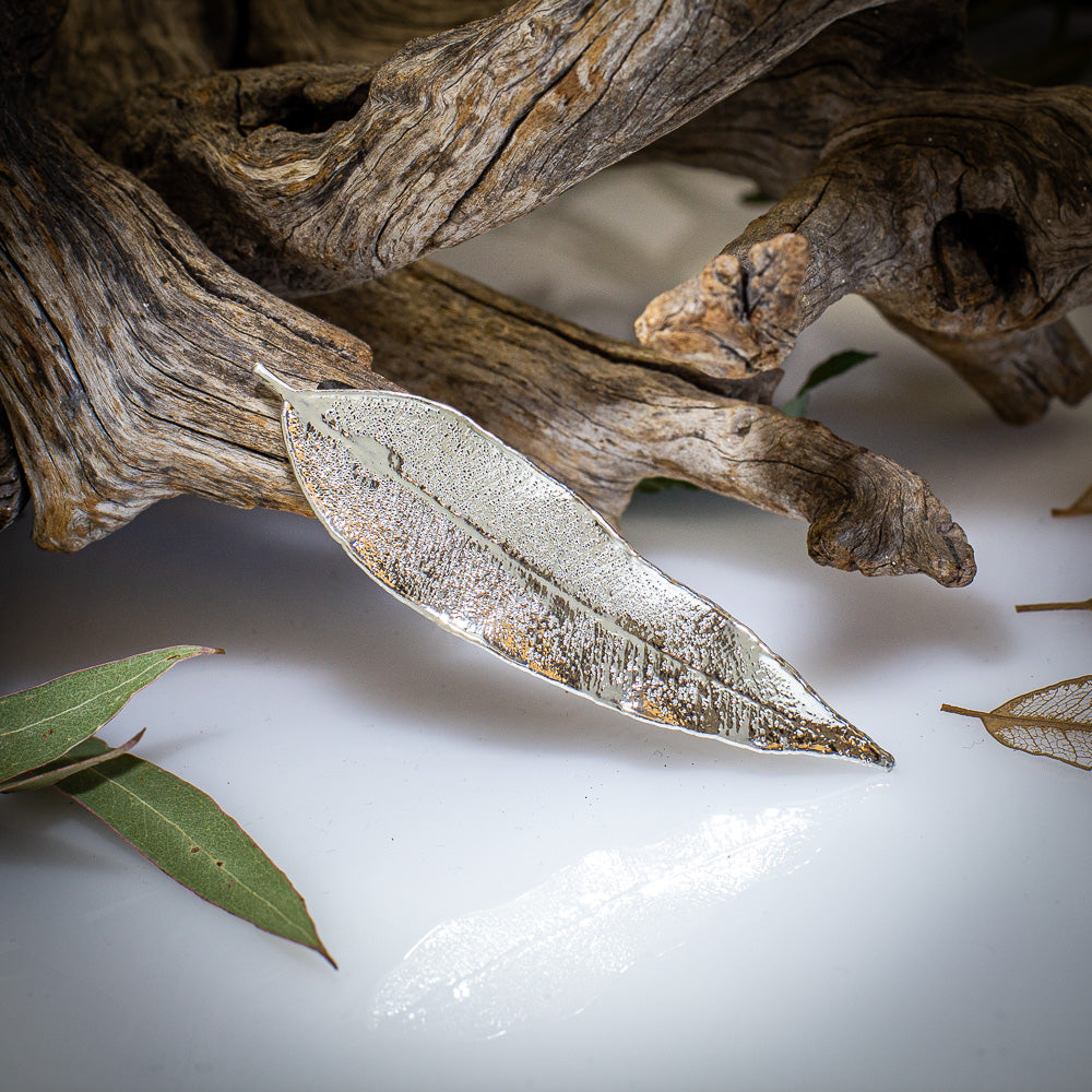 Red Gum Eucalyptus Leaf Silver Brooch