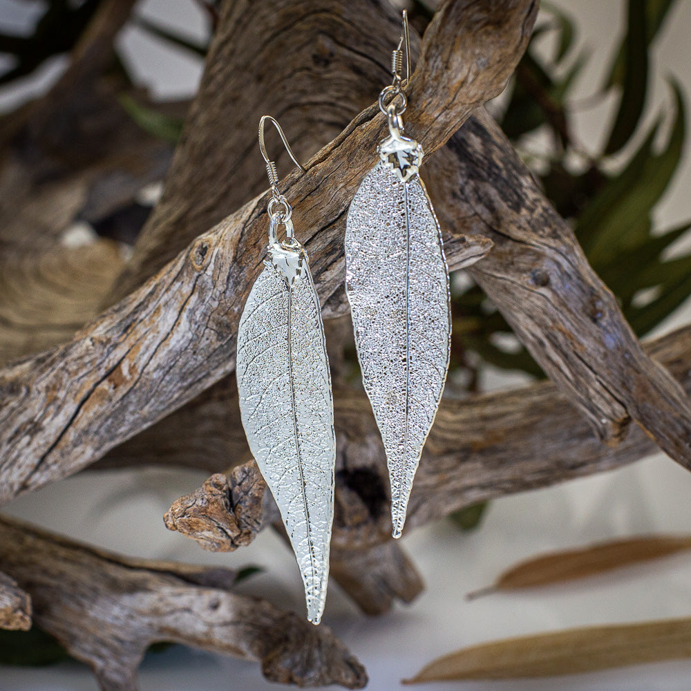 Red Gum Eucalyptus Leaf Silver Pendant & Earrings Set