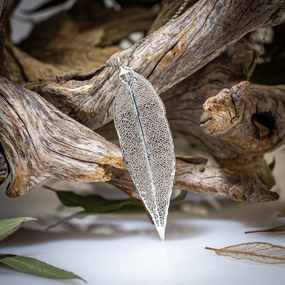 Red Gum Eucalyptus Leaf Silver Pendant & Earrings Set