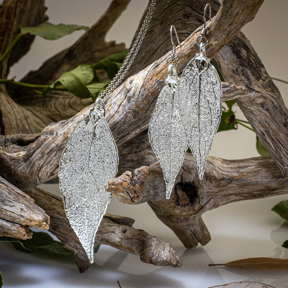 Eucalyptus Leaf Silver Pendant & Earrings Set