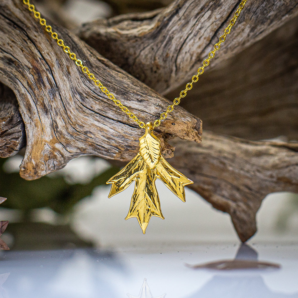 Grevillea Glabrata Leaf Gold Pendant & Earrings Set
