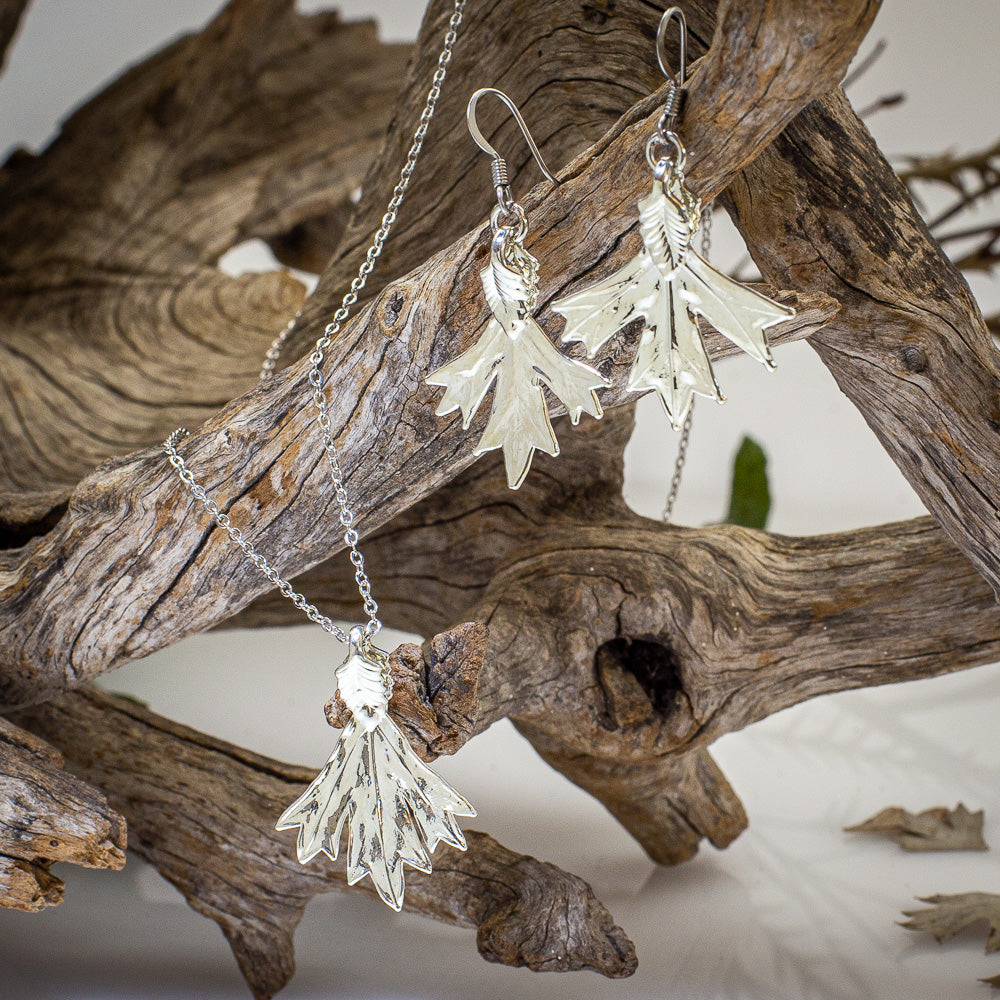 Grevillea Glabrata Leaf Silver Pendant & Earrings Set