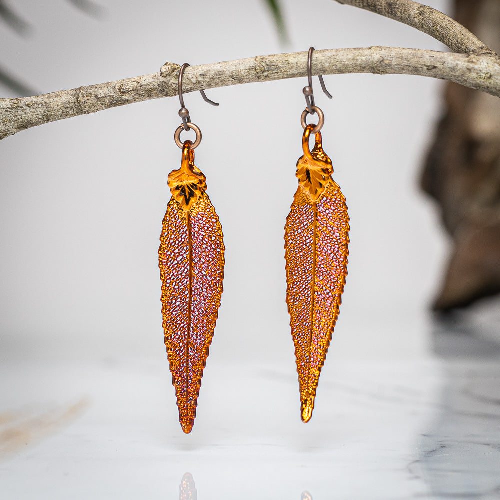 Christmas Bush Leaf - Copper Pendant & Earrings Set