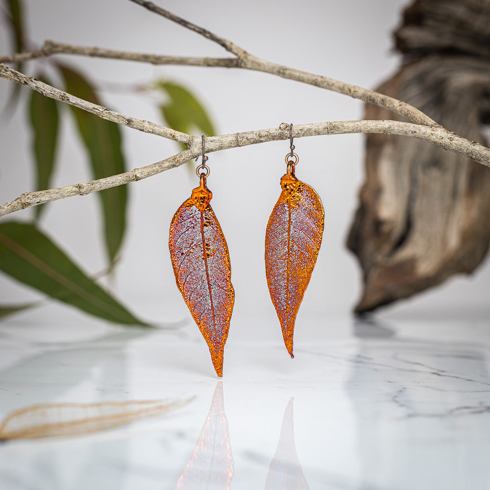 Red Gum Eucalyptus Leaf - Copper Pendant & Earrings Set