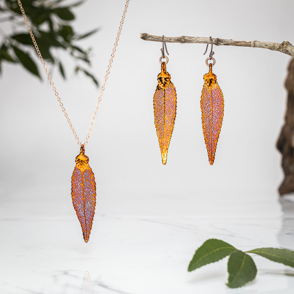 Christmas Bush Leaf - Copper Pendant & Earrings Set