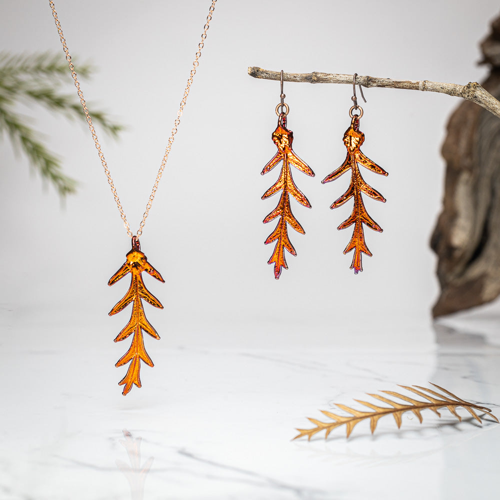 Grevillea Leaf - Copper Pendant & Earrings Set