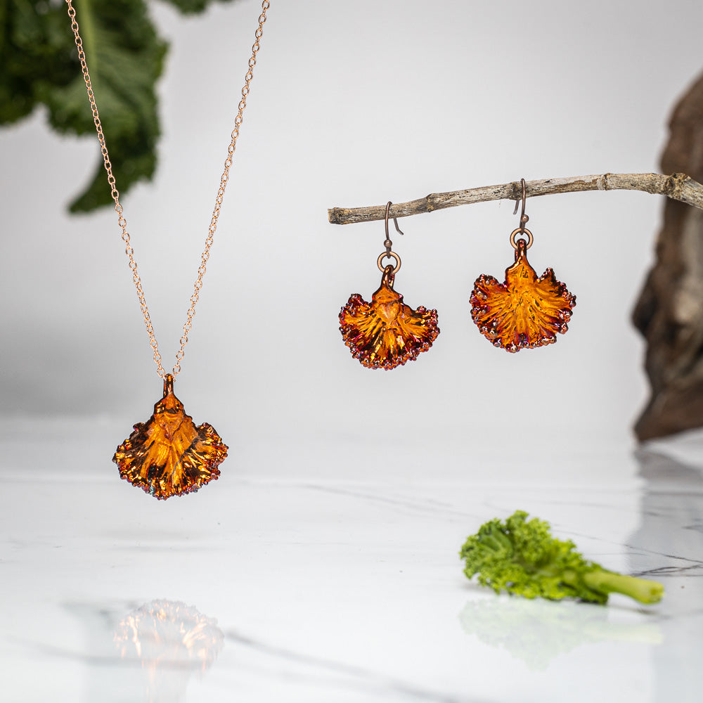 Real Kale Leaf - Copper Earrings