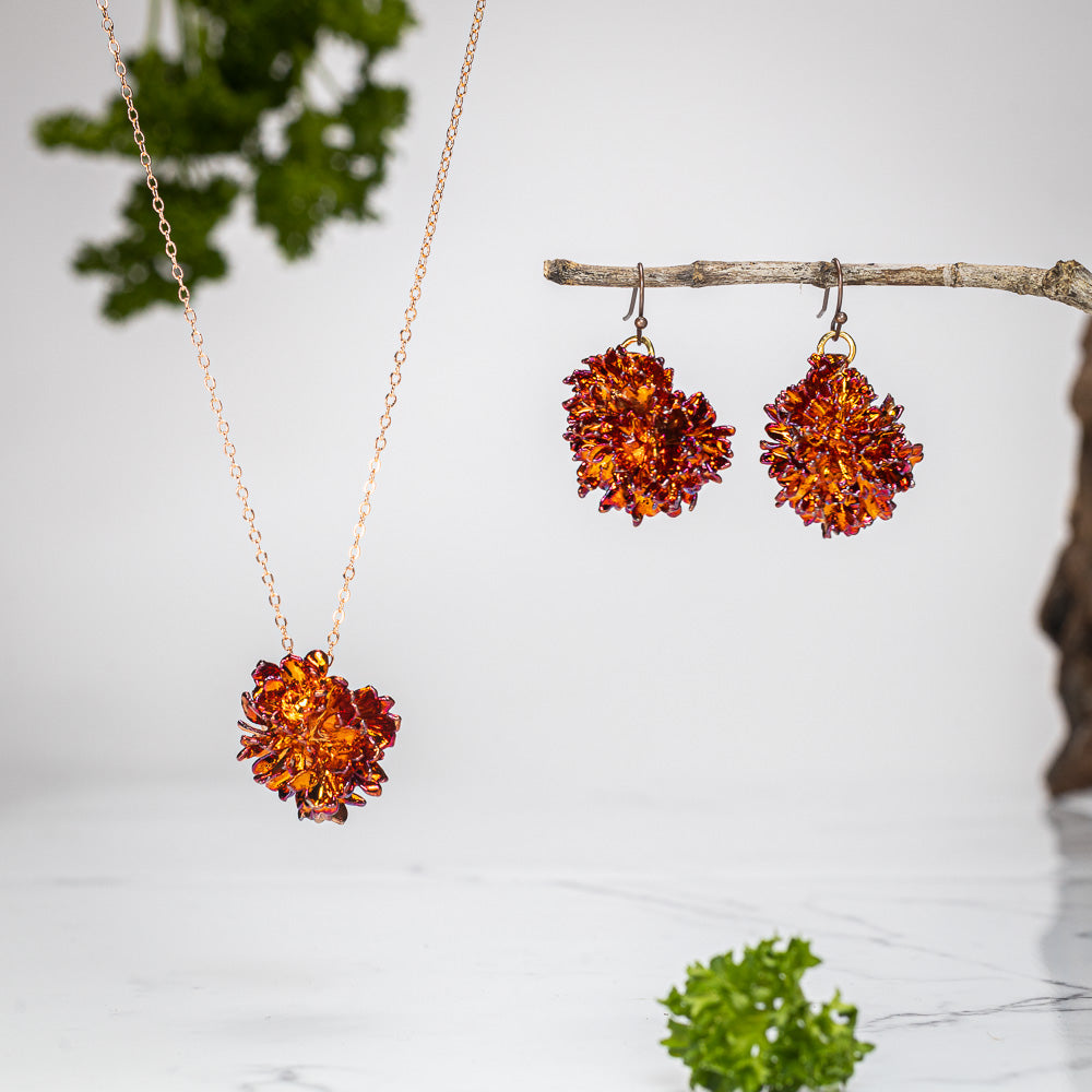 Real Parsley Leaf - Copper Pendant & Earrings Set