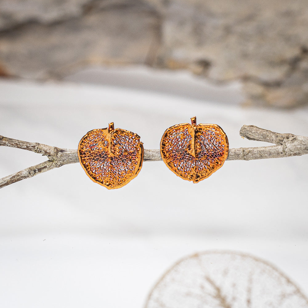 Dainty Apple Gum Leaf - Copper Stud Earrings