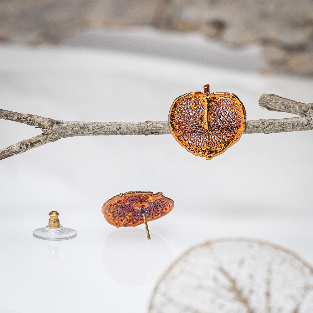 Dainty Apple Gum Leaf - Copper Stud Earrings