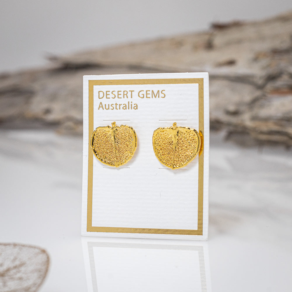 Dainty Apple Gum Leaf - Gold Stud Earrings