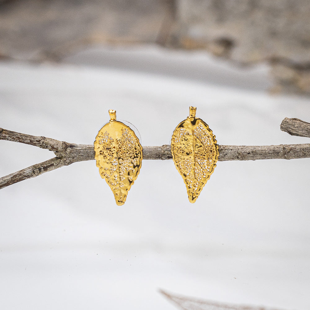 Natural Leaf Gold Earrings | Kairos Traders
