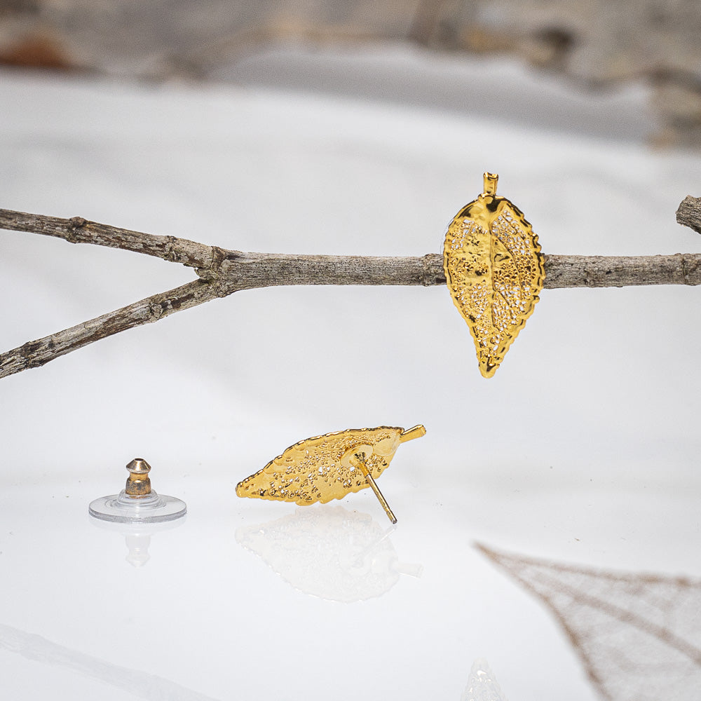 Dainty Eucalyptus Leaf - Gold Stud Earrings