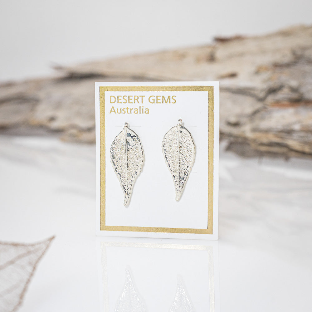 Dainty Eucalyptus Leaf - Silver Stud Earrings