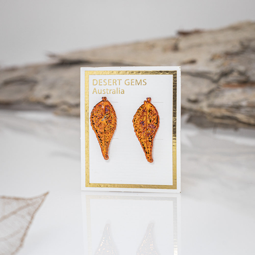 Dainty Eucalyptus Leaf - Copper Stud Earrings