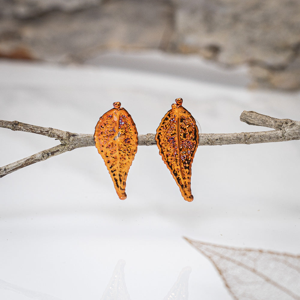 Dainty Eucalyptus Leaf - Copper Stud Earrings