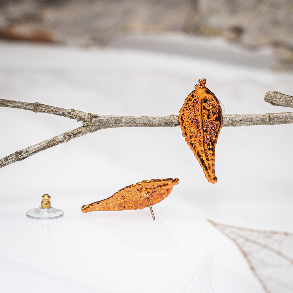 Dainty Eucalyptus Leaf - Copper Stud Earrings