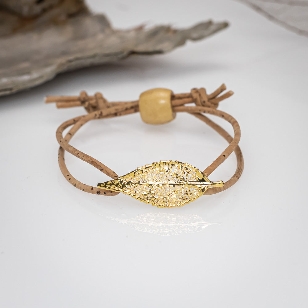 Real Eucalyptus Leaf - Cork Bracelet in Gold