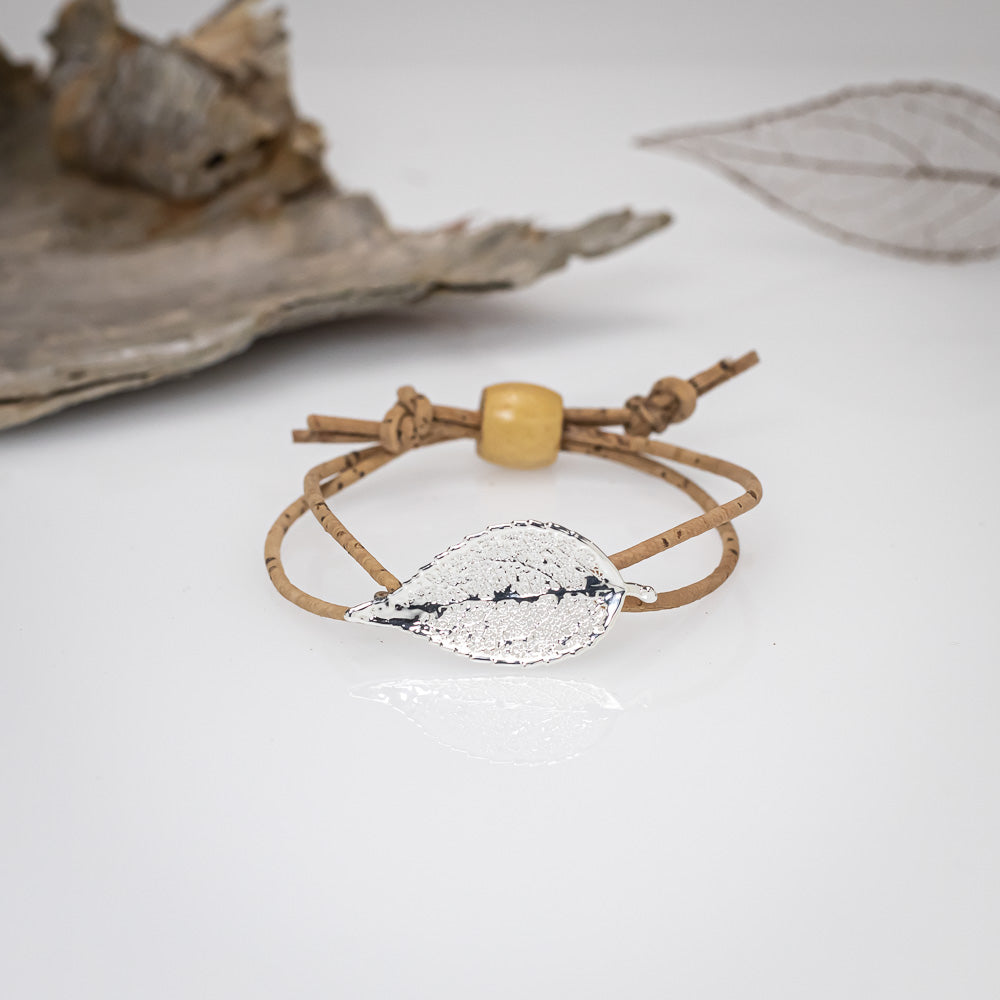 Real Eucalyptus Leaf - Cork Bracelet in Silver