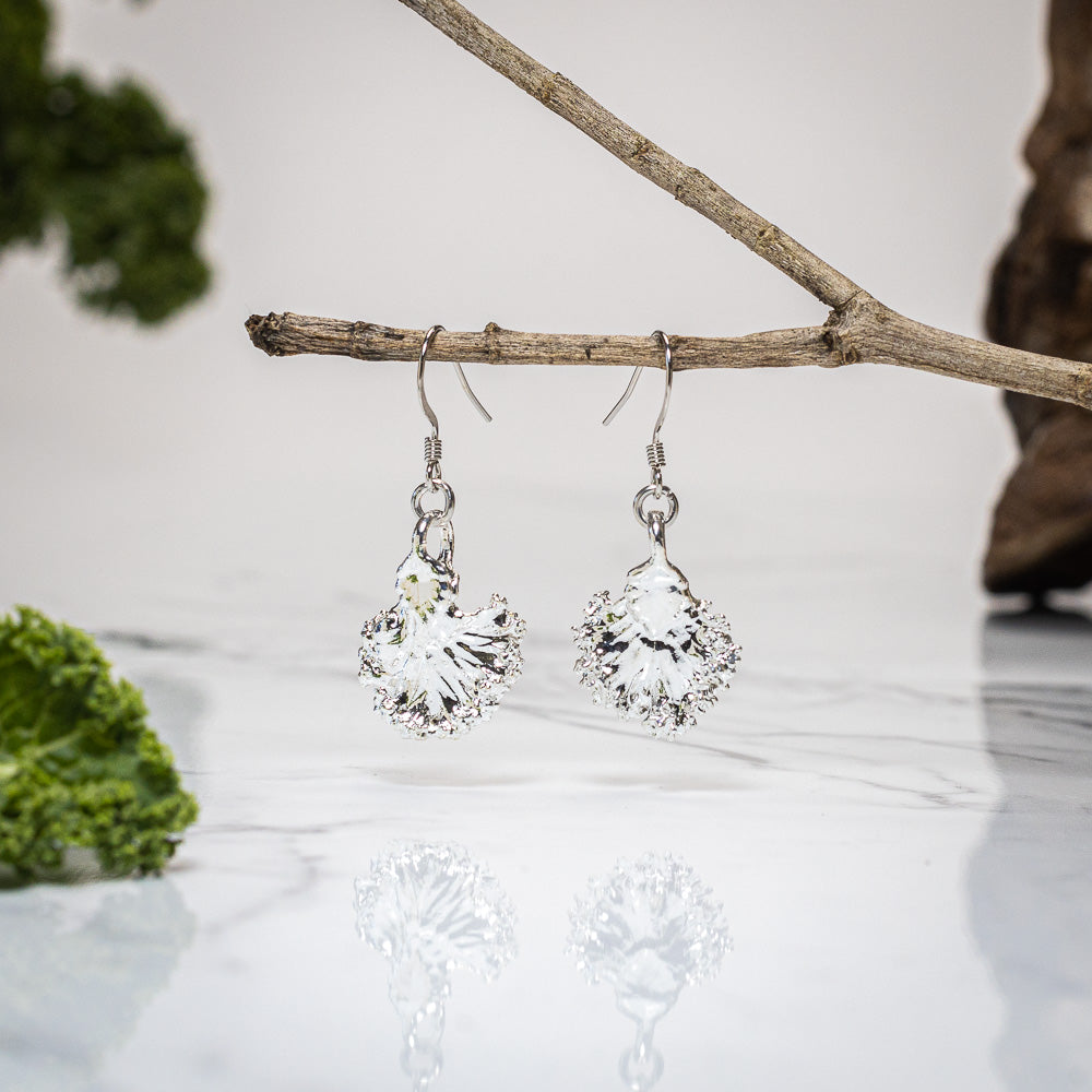 Real Kale Leaf - Silver Earrings