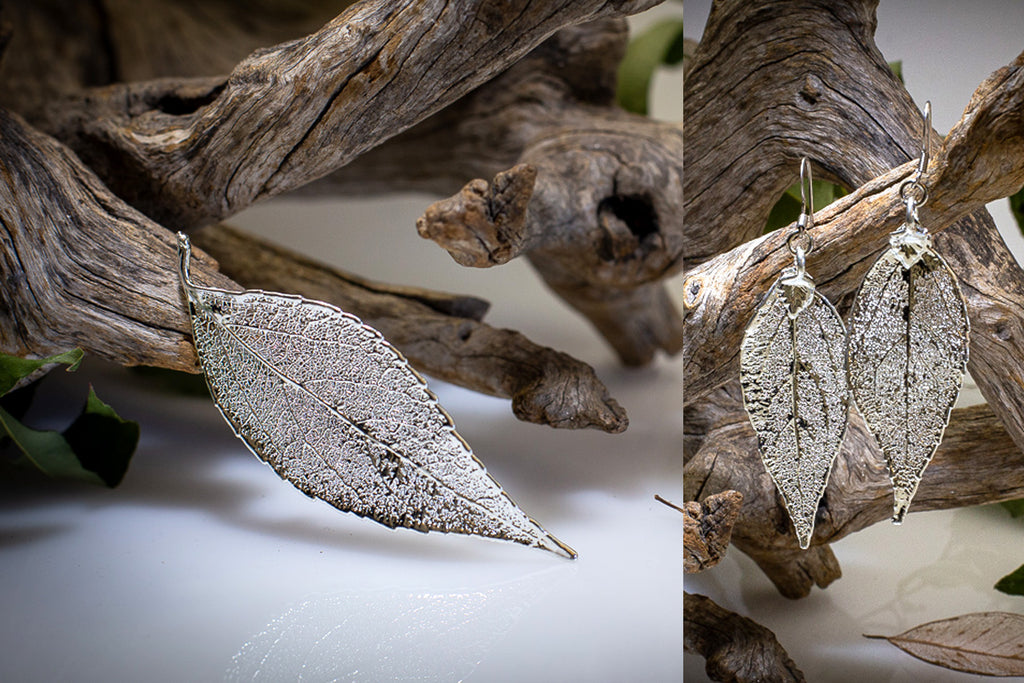 Eucalyptus Leaf Silver Brooch & Earrings Set
