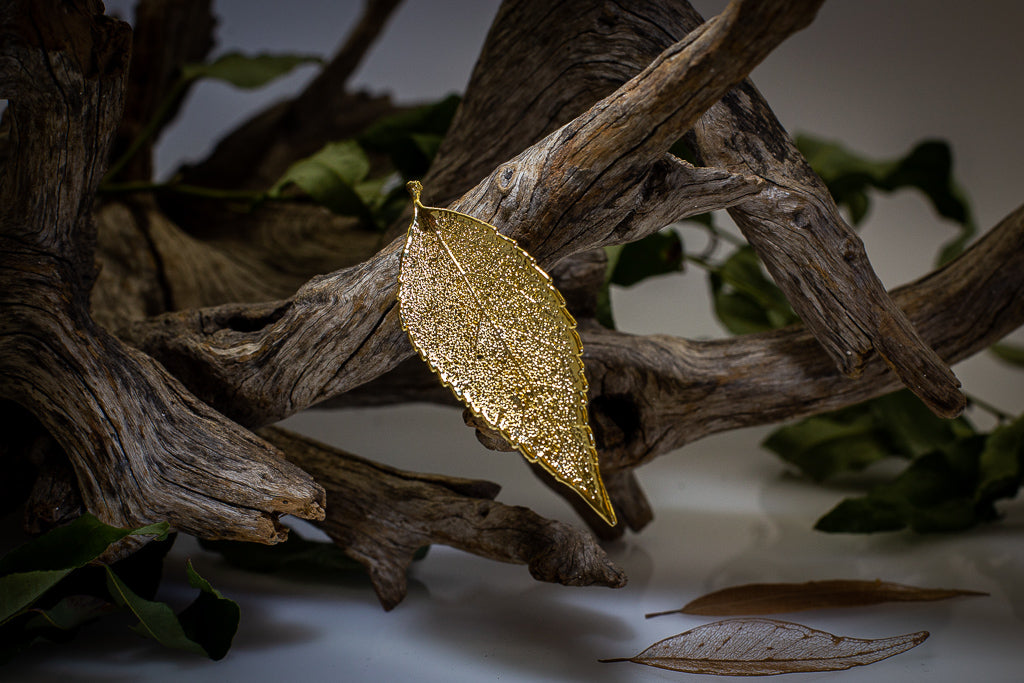Eucalyptus Leaf Gold Brooch & Earrings Set