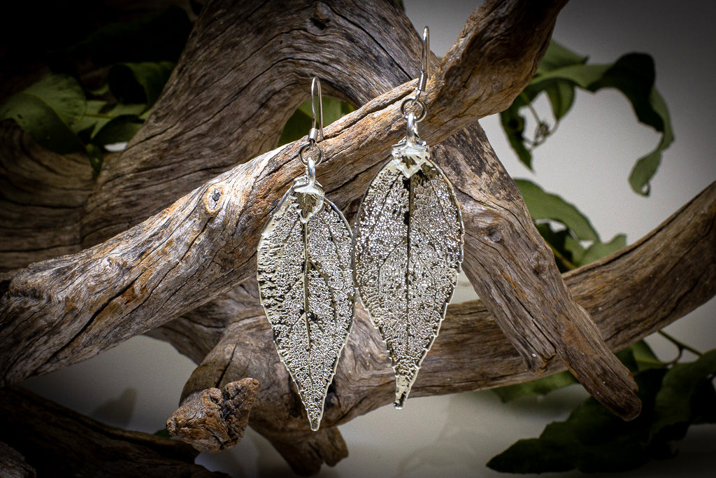 Eucalyptus Leaf Silver Brooch & Earrings Set