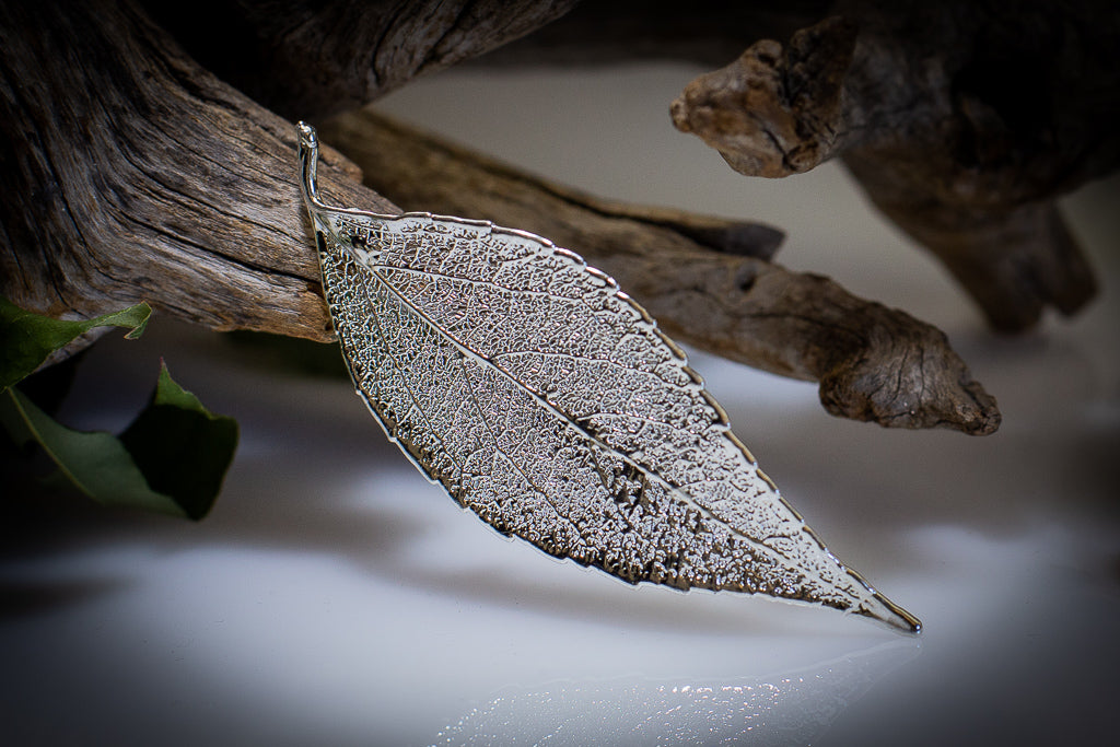 Eucalyptus Leaf Silver Brooch & Earrings Set