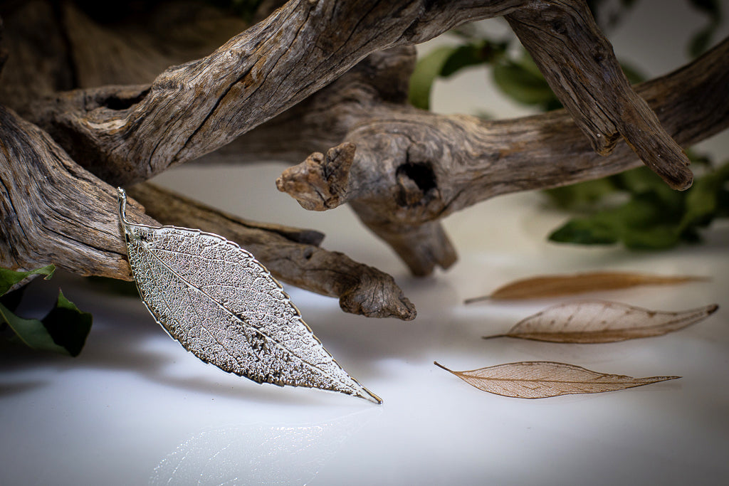 Eucalyptus Leaf Silver Brooch & Earrings Set