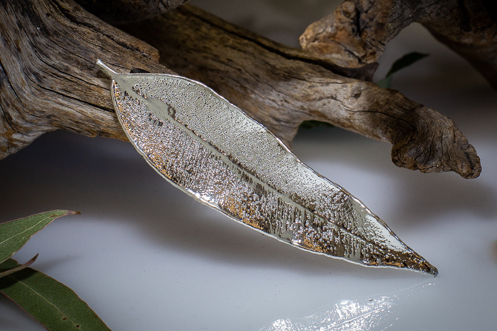 Red Gum Eucalyptus Leaf Silver Brooch & Earrings Set