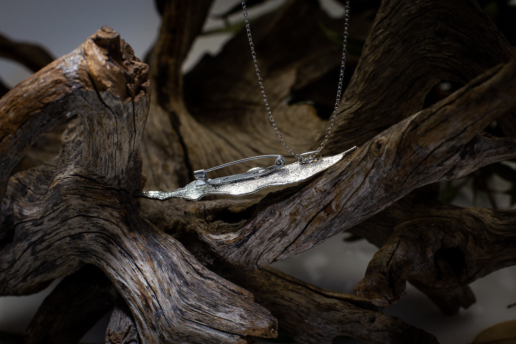 Red Gum Eucalyptus Leaf Silver Brooch & Earrings Set