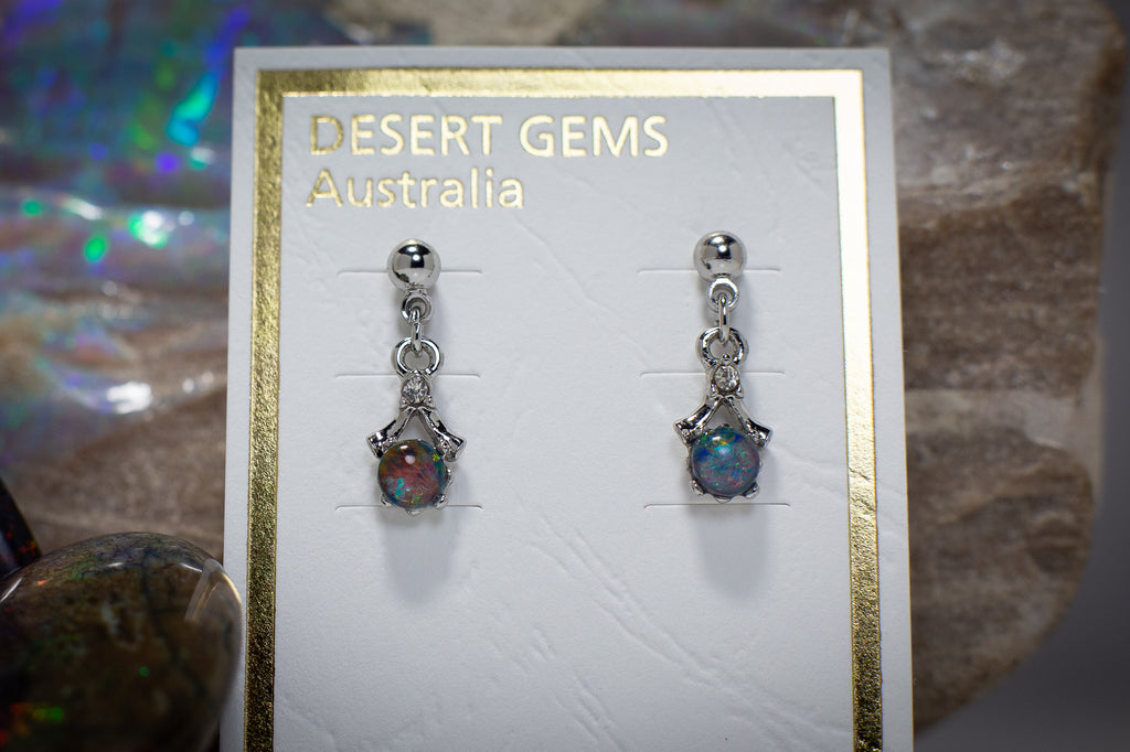 Opal Dainty Drop Silver Earrings