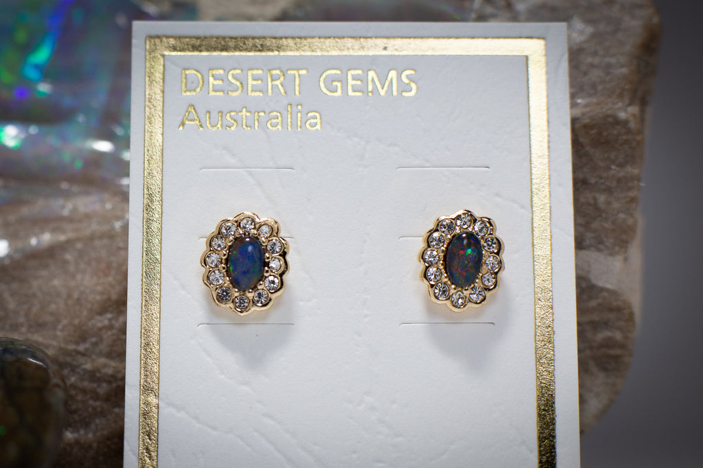 Opal Sparkling Oval Stud Gold Earrings